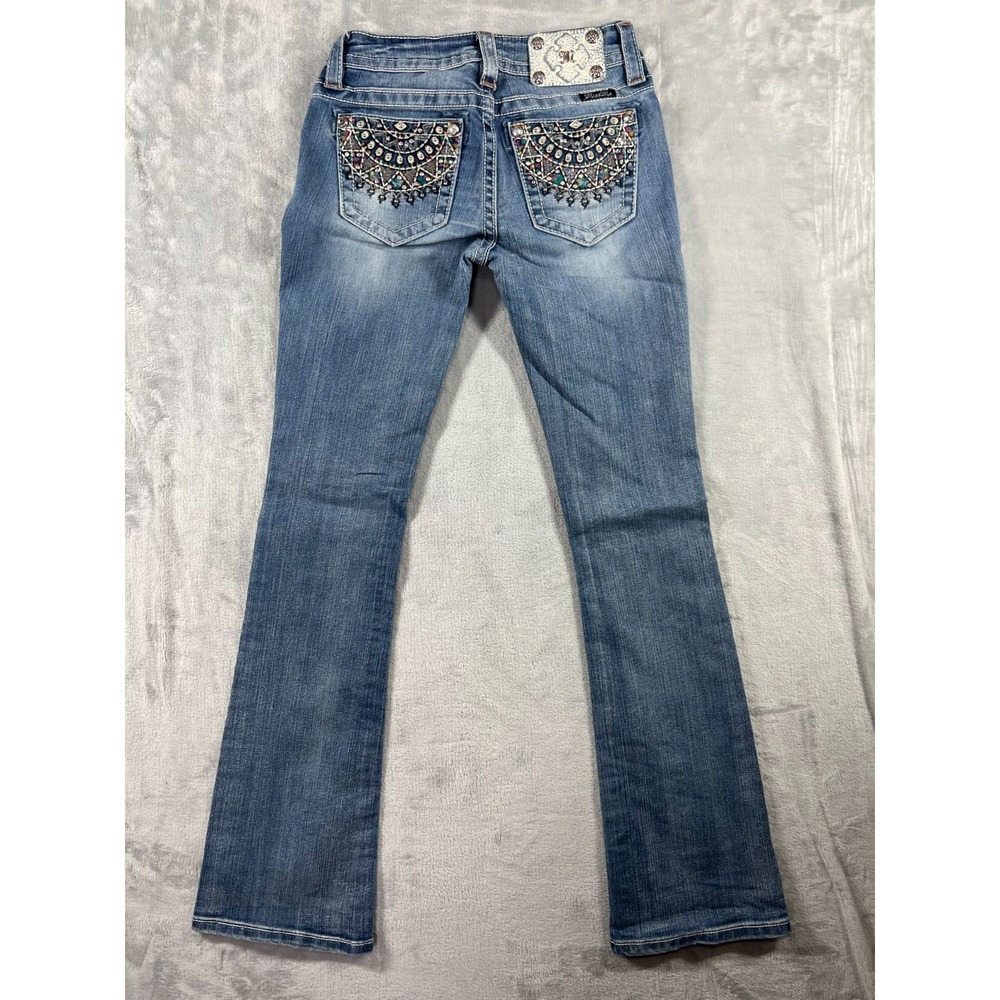 Miss Me Jeans Womens 25 Mid Rise BootCut Flap Pocket Embellished Stretch Western - Picture 8 of 14